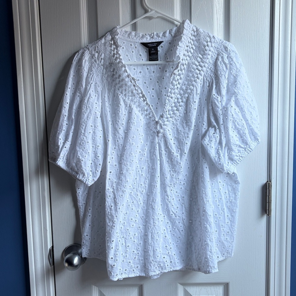 Simply Vera Vera Wang Eyelet Blouse Top Women's XL White - Picture 3 of 13